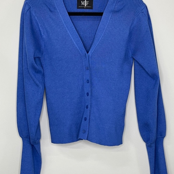 Blue Cardigan W/ Rhinestone Walking Tiger - Picture 2 of 2